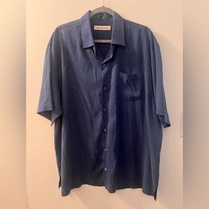 TOMMY BAHAMA Navy Patterned Men's S/S Button Down Silk Camp Shirt sz. XL